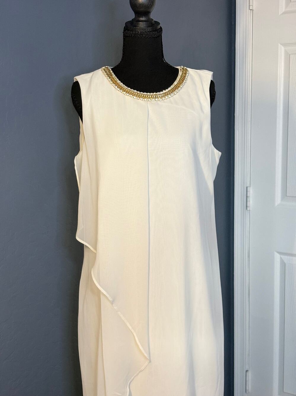 MSK Sleeveless Dress with Embellished Neckline and Layered Hem